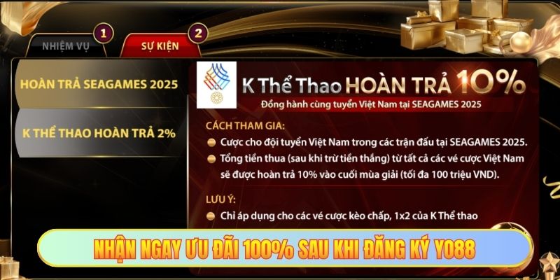 Nhận ngay ưu đãi 100% sau khi đăng ký YO88